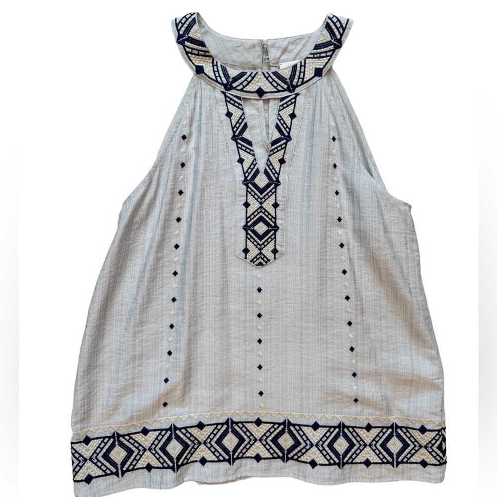 THML Embroidered Top Size M Sleeveless Navy Gray Grey Boho